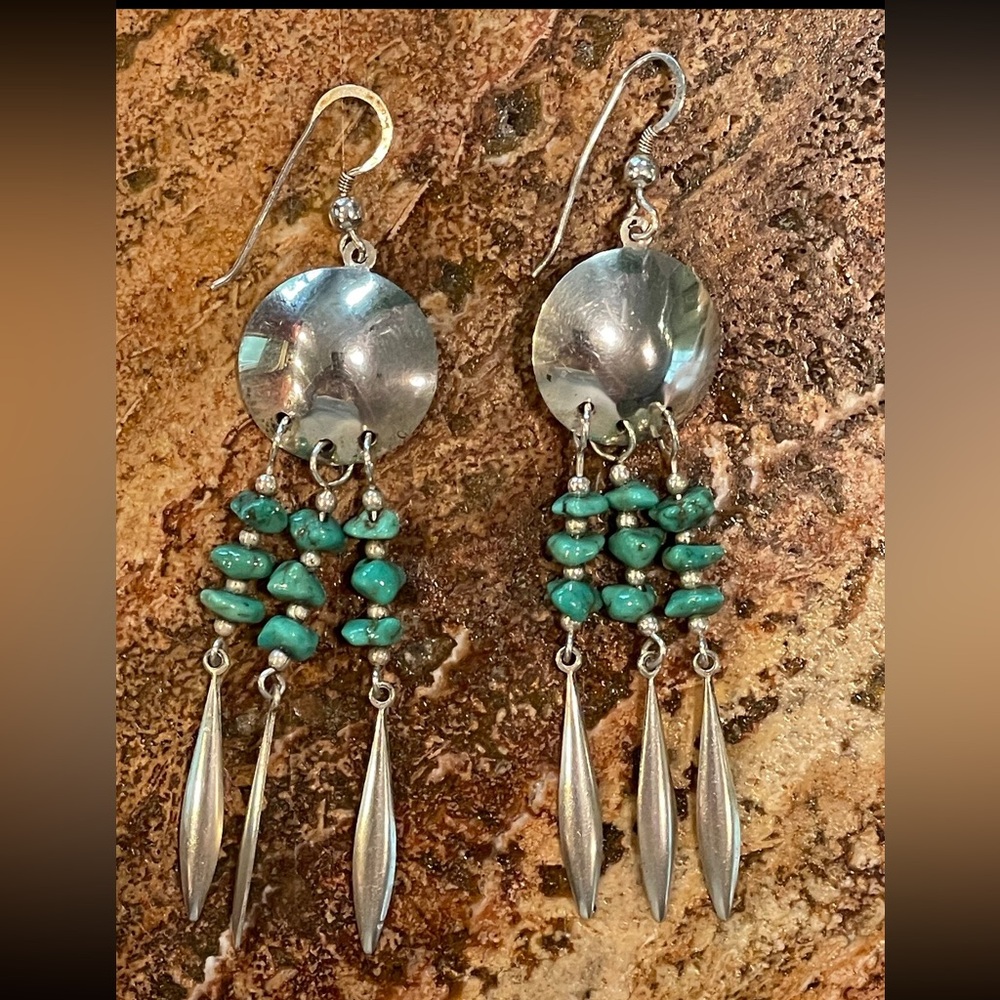 Vintage Sterling Silver Native American Turquoise Earrings